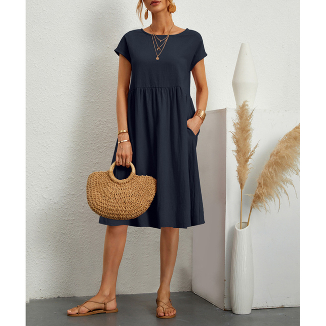 Women's Midi Dress with Lightweight Breathable Fabric and Relaxed Fit, Mid-Calf Length