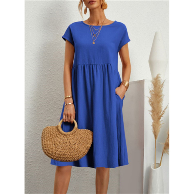 Women's Midi Dress with Lightweight Breathable Fabric and Relaxed Fit, Mid-Calf Length