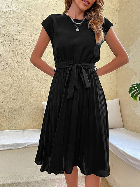 Pleated Midi Dress with Relaxed Fit for Summer Casual Wear
