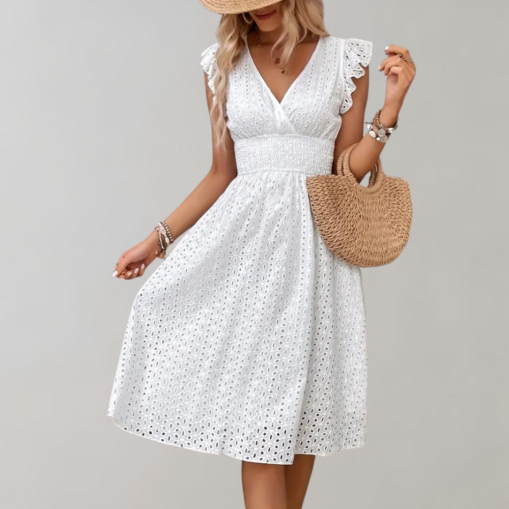 Women's Midi Dress with V-Neckline and Relaxed Fit for Summer