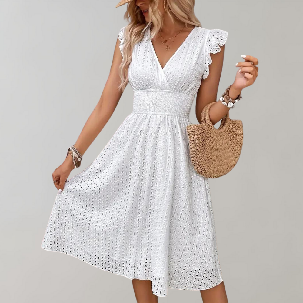 Women's Midi Dress with V-Neckline and Relaxed Fit for Summer