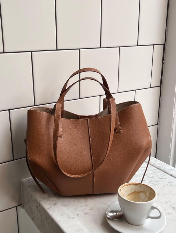 Structured Large Tote Bag with Shoulder Handles for Laptops and Work Essentials