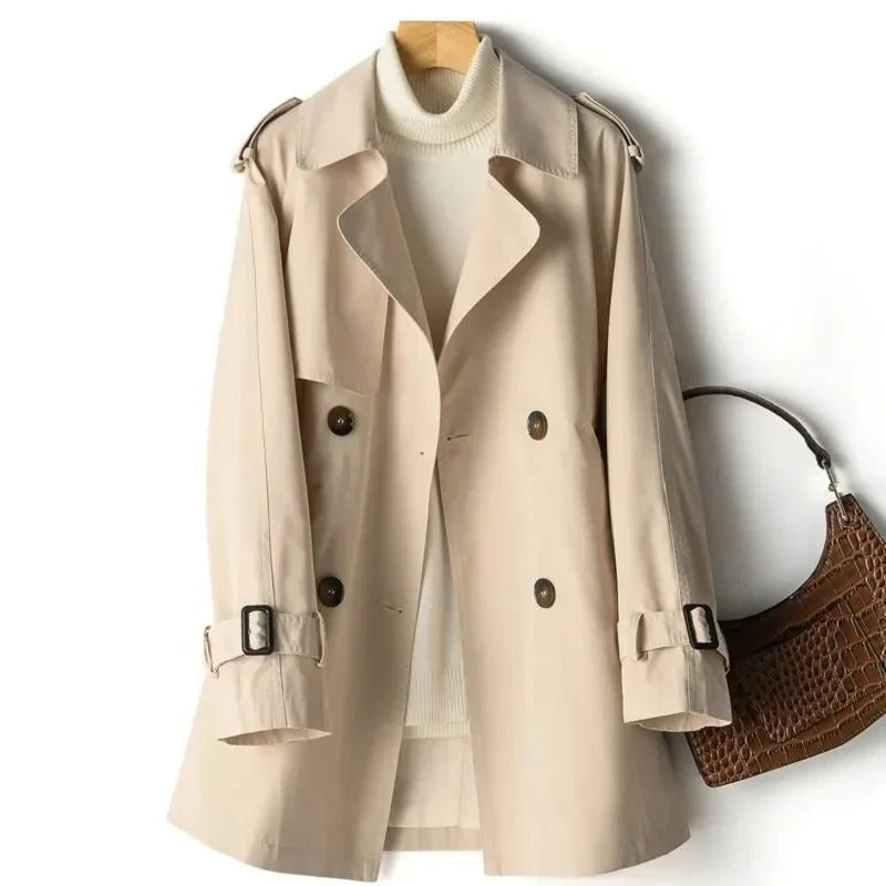 Women's Double-Breasted Trench Coat with Relaxed Fit for Transitional Weather