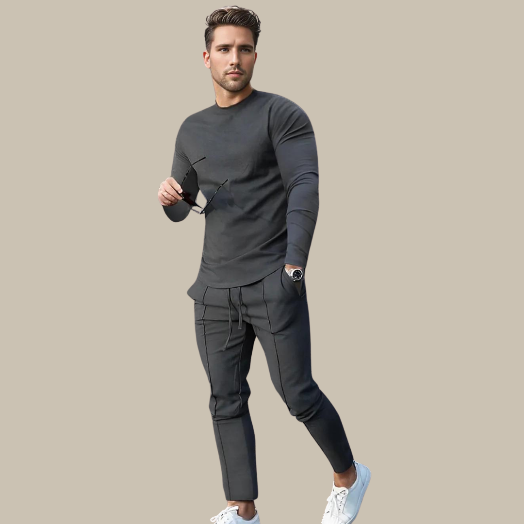 Men's Two-Piece Loungewear Set with Long-Sleeve Top and Jogger Pants, Relaxed Fit