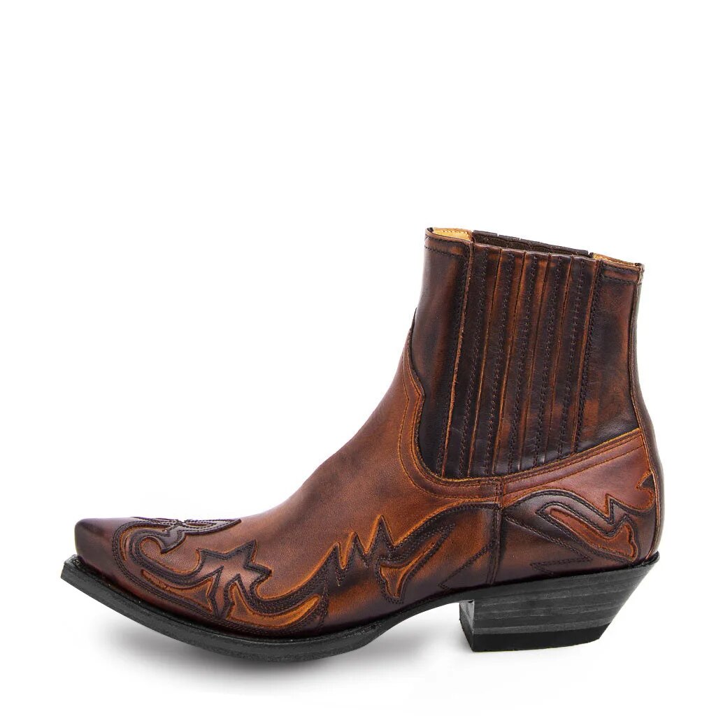 Men's Western Cowboy Boots with Decorative Stitching and Cushioned Insole