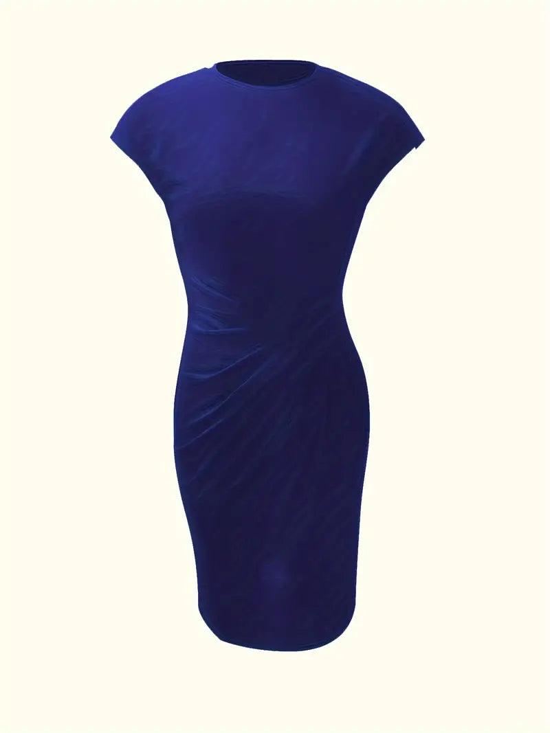 Women's Bodycon Dress with Stretch Knit Fabric and Short Sleeves, Contoured Silhouette
