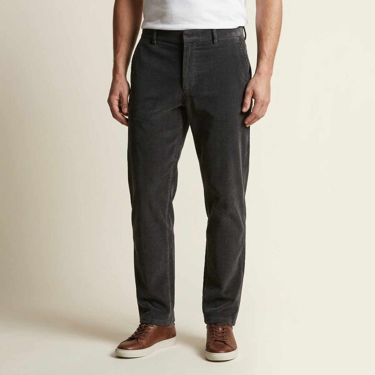 Men Vintage Corduroy Trousers with Elastic Drawstring Waist and Loose Fit