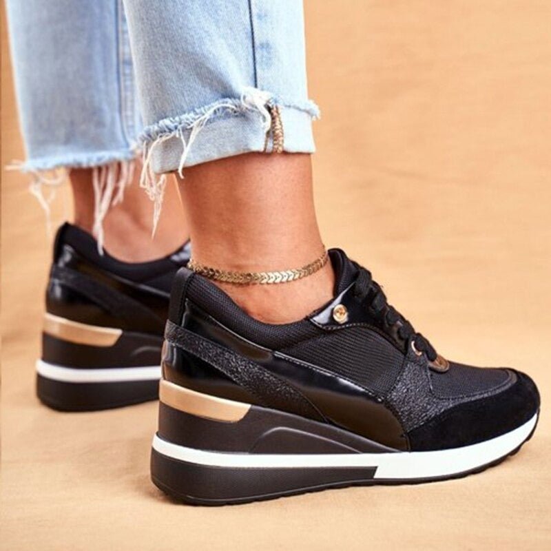 Women's Platform Sneakers with Metallic Accents and Cushioned Footbed