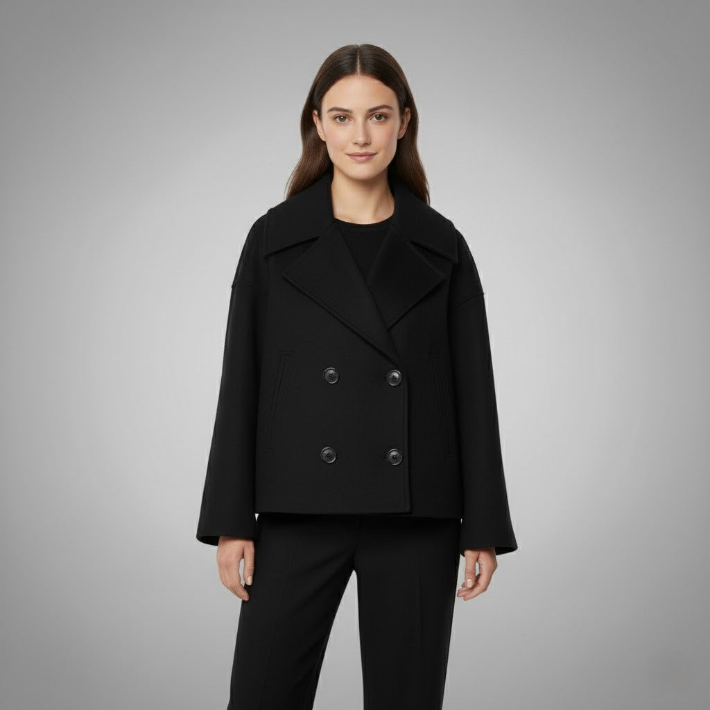 Women's Cropped Jacket with Double Button Closure and Tailored Fit, Lightweight Lining