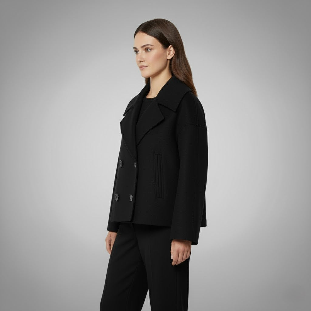 Women's Cropped Jacket with Double Button Closure and Tailored Fit, Lightweight Lining