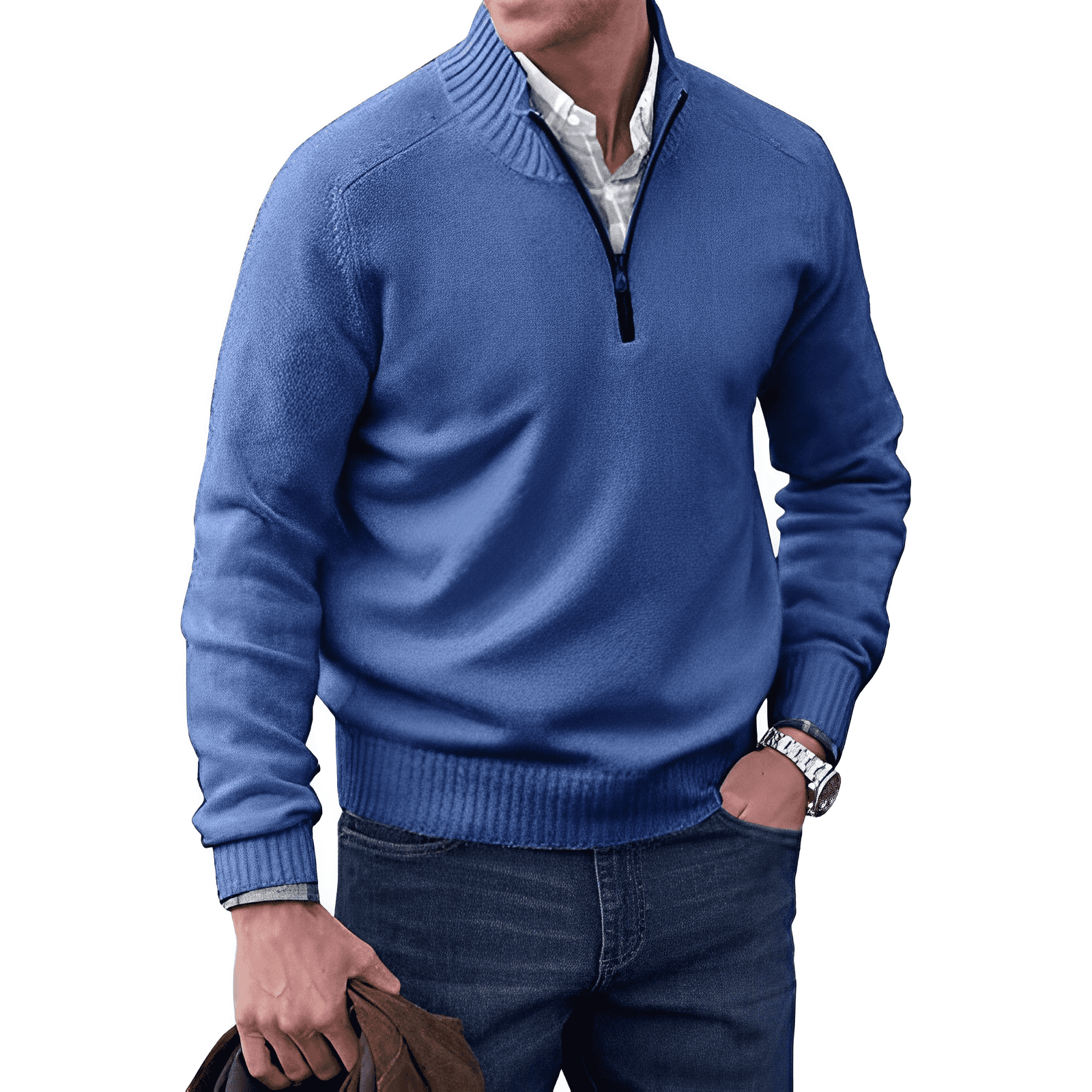 Men's Half Zip Pullover with Soft Knit Blend and Regular Fit, Machine Washable