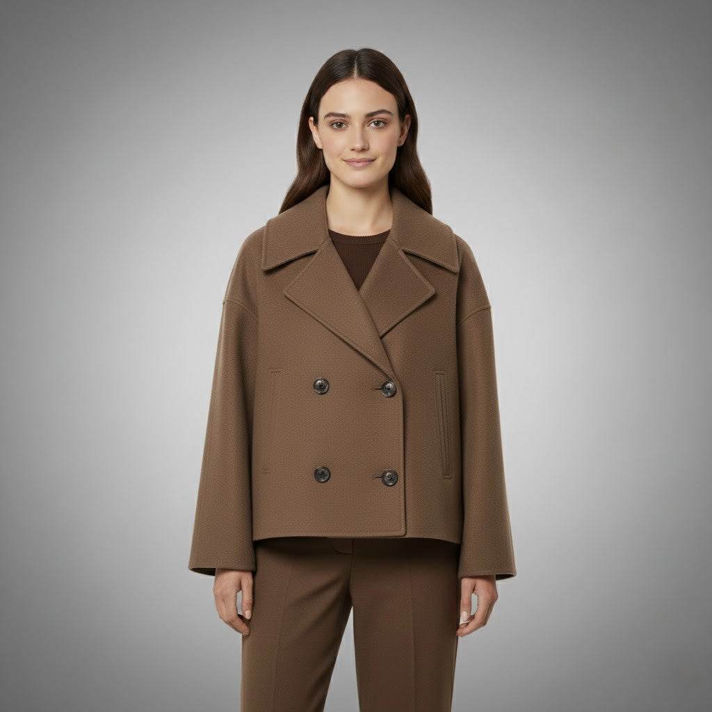 Women's Cropped Jacket with Double Button Closure and Tailored Fit, Lightweight Lining