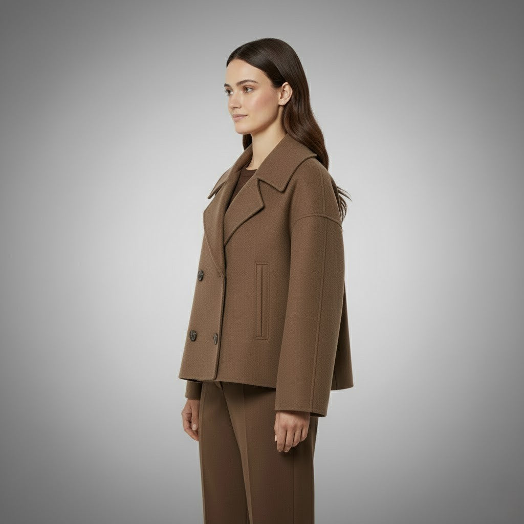Women's Cropped Jacket with Double Button Closure and Tailored Fit, Lightweight Lining