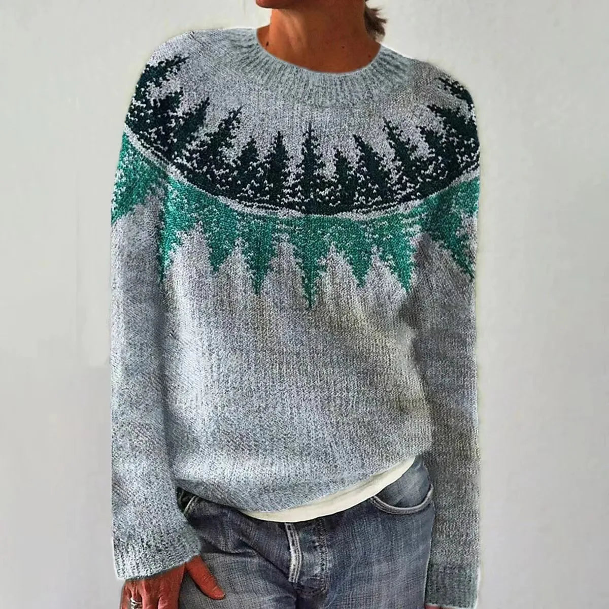 Multicolor Nordic-Inspired Sweater with Boat Neckline and Relaxed Fit