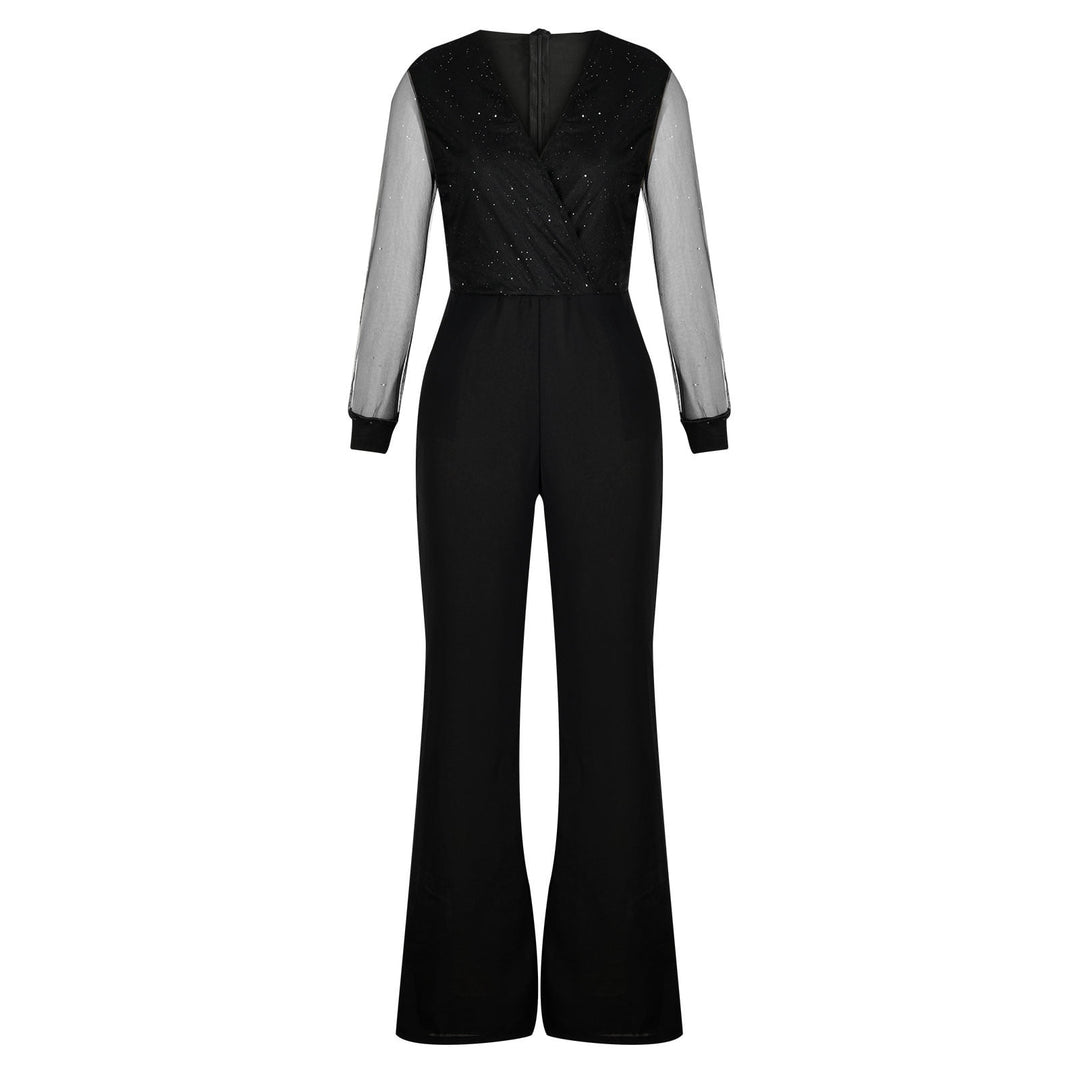 Women's Jumpsuit with Soft Breathable Fabric and Waist, Black Regular Fit