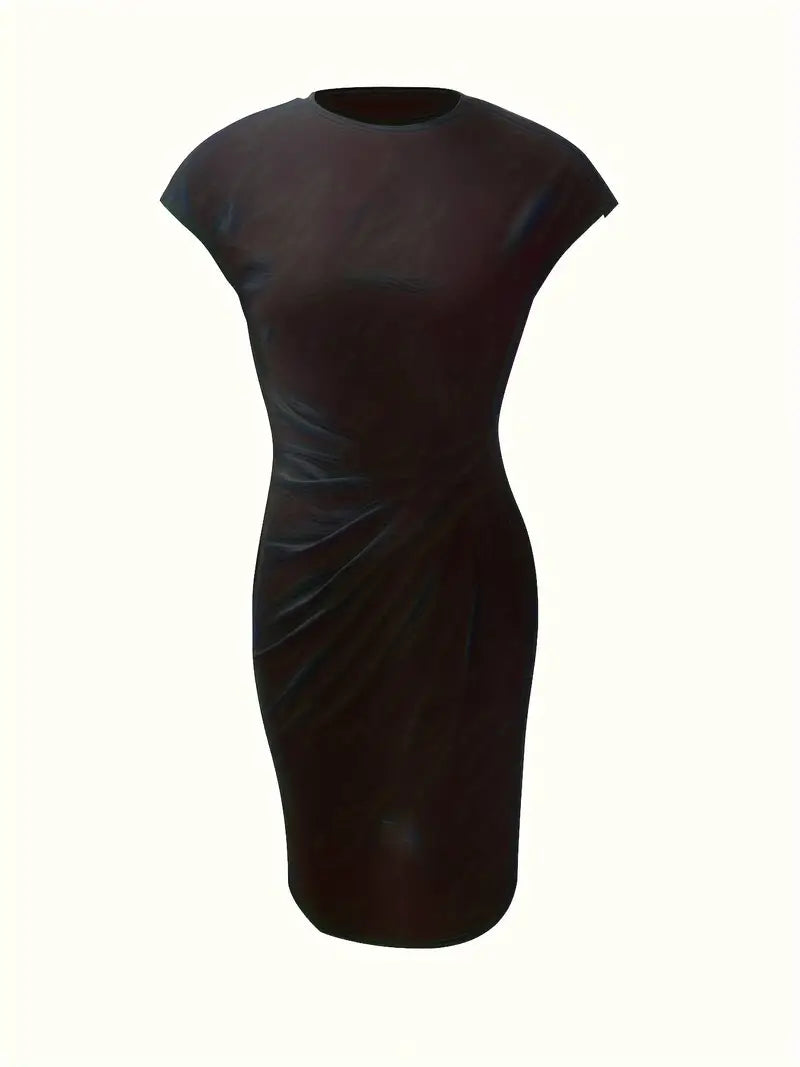 Women's Bodycon Dress with Stretch Knit Fabric and Short Sleeves, Contoured Silhouette