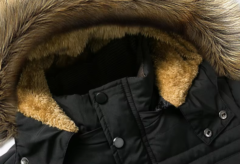 Men's Fur-Lined Winter Jacket with Detachable Hood and Weather-Resistant Shell
