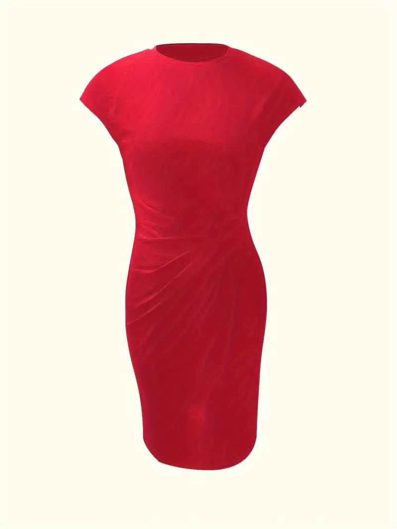 Women's Bodycon Dress with Stretch Knit Fabric and Short Sleeves, Contoured Silhouette