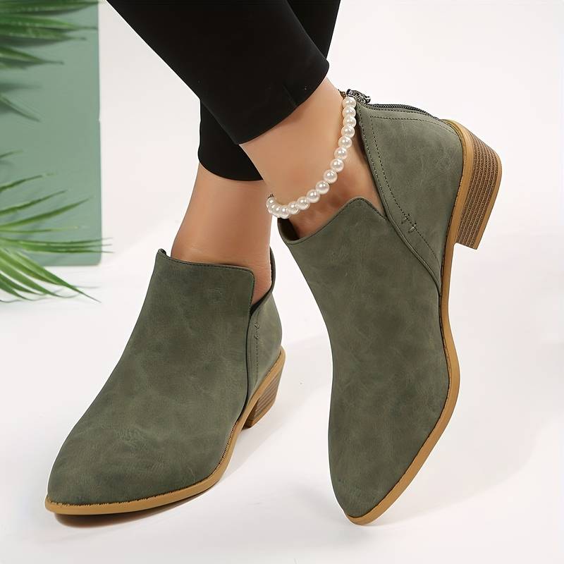 Women's Slip-On Boots with Low Block Heel and Cushioned Insole, Durable Traction Sole