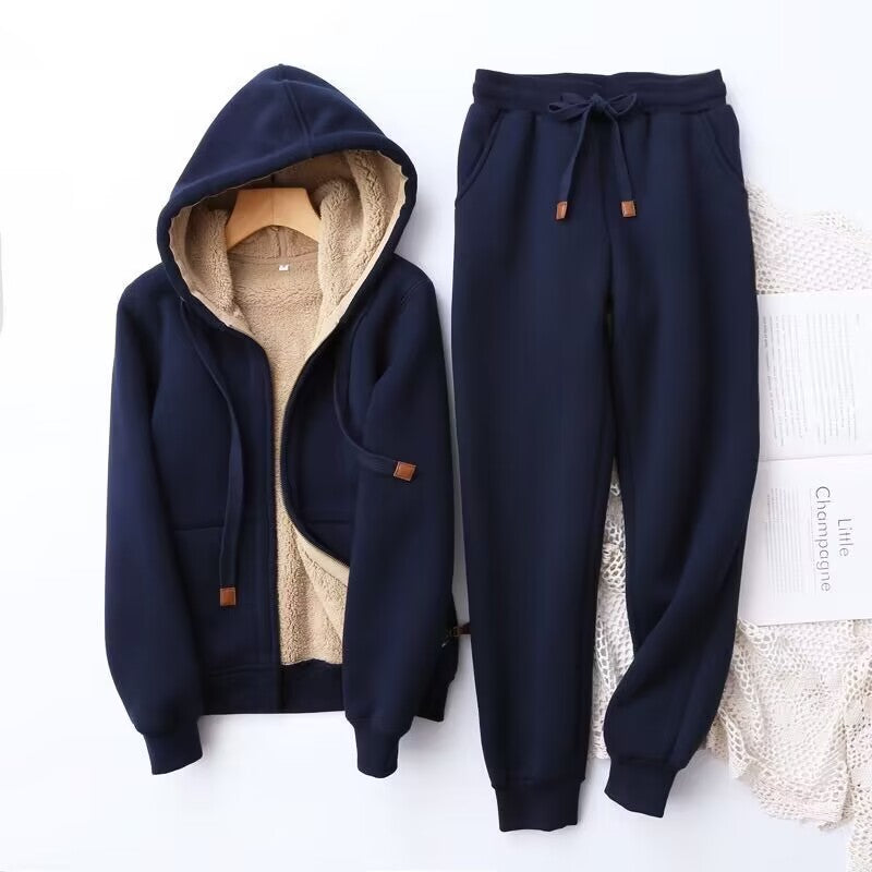 Women's Hoodie and Jogger Set with Brushed Fleece, Kangaroo Pocket, Elastic Waistband