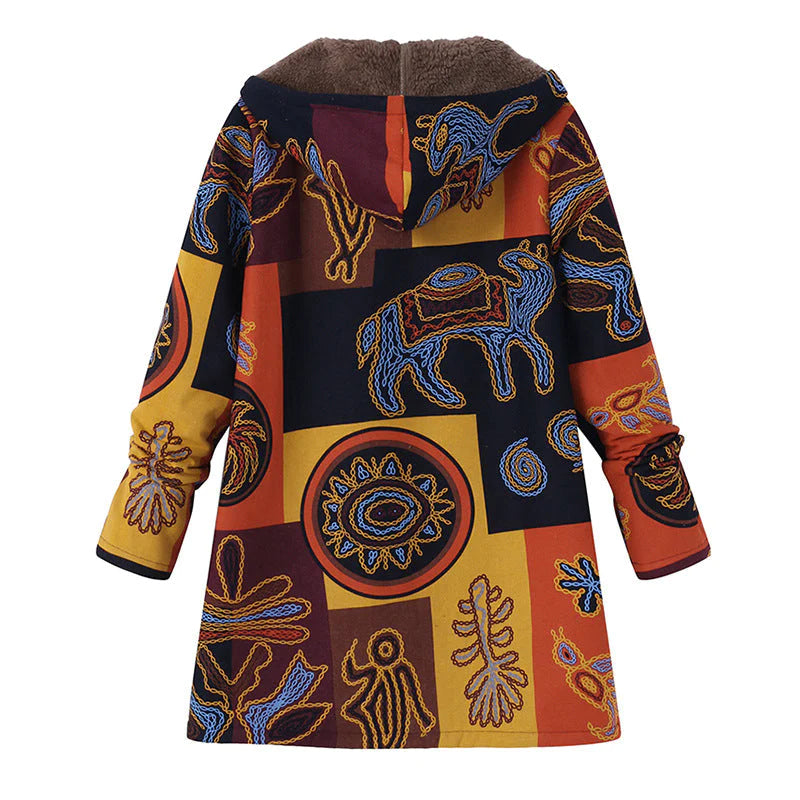 Women's Winter Coat with Adjustable Hood and All-Over Floral Print, Insulated Fill