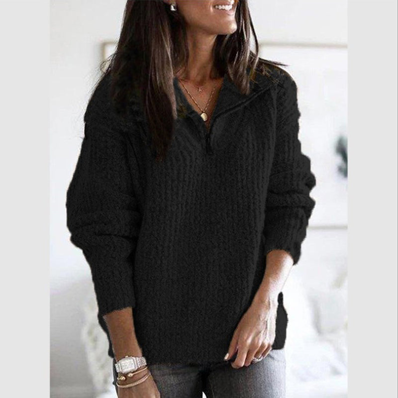 Zip-Up Ribbed Sweater for Women with Full-Length Zip and Tailored Fit, Breathable Knit