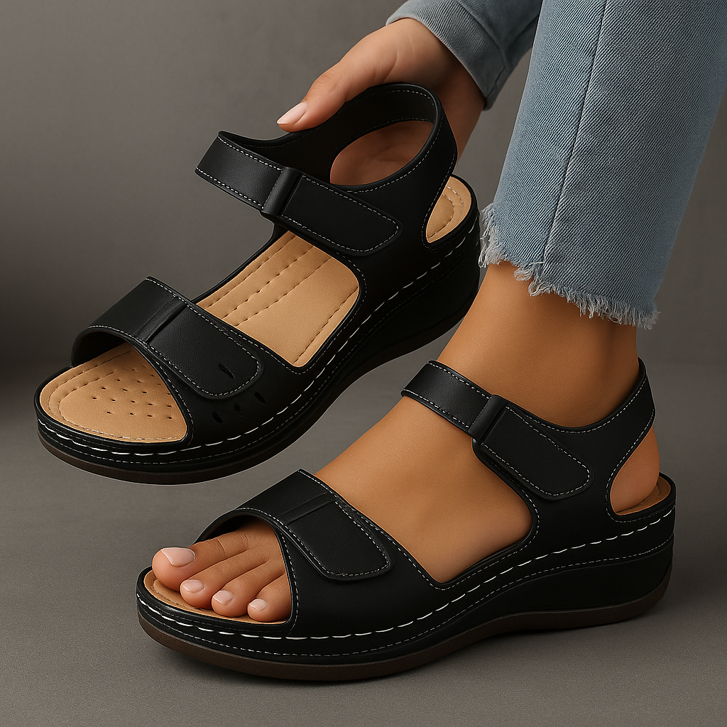 Orthopedic Wedge Sandals with Adjustable Strap and Contoured Footbed