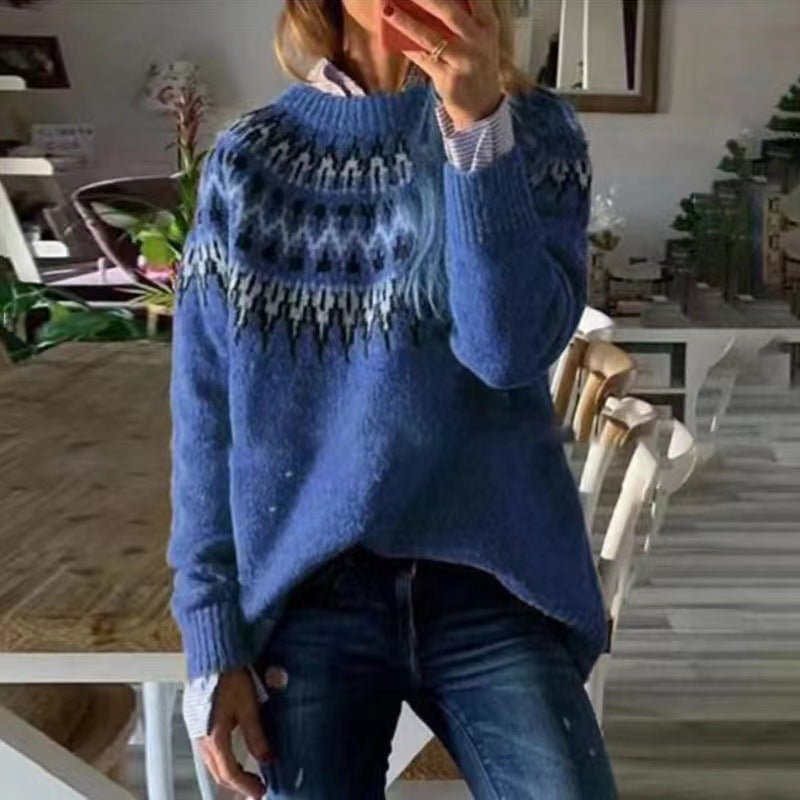 Women's Nordic Sweater with Relaxed Fit and Soft Knit Acrylic, Long Sleeve Winter Pullover