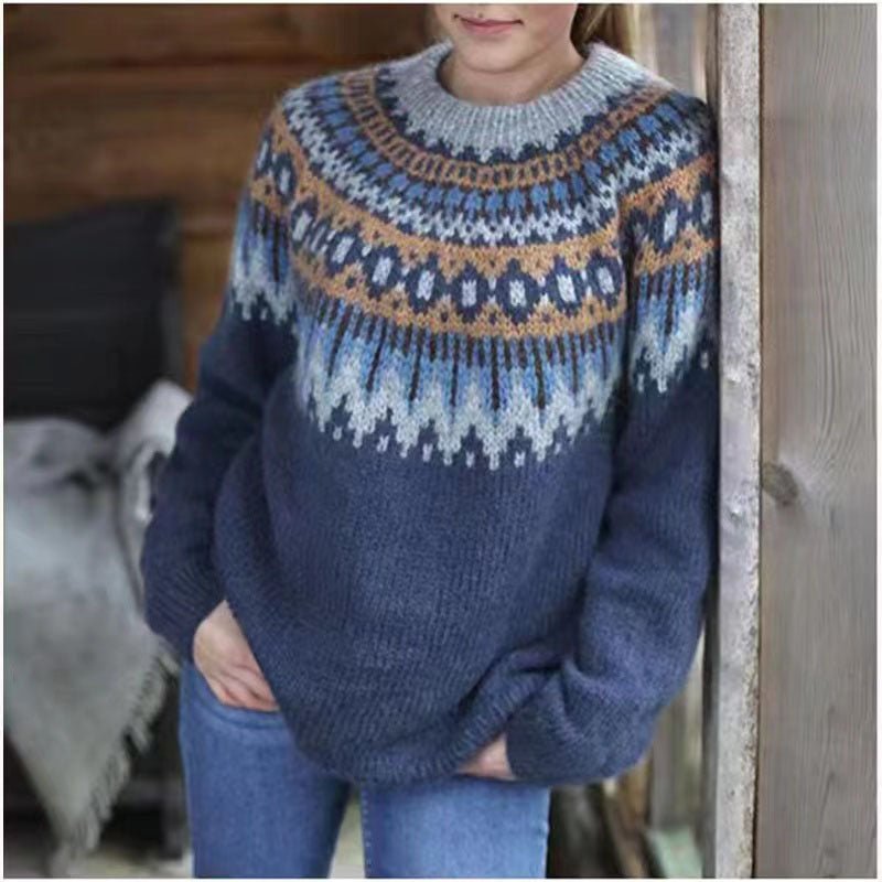 Women's Nordic Sweater with Relaxed Fit and Soft Knit Acrylic, Long Sleeve Winter Pullover