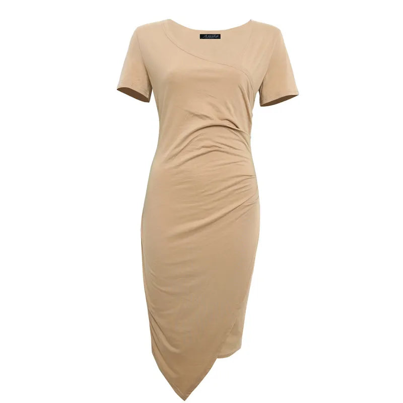 Women's Bodycon Dress with Stretch Knit Fabric and Short Sleeves, Contoured Silhouette