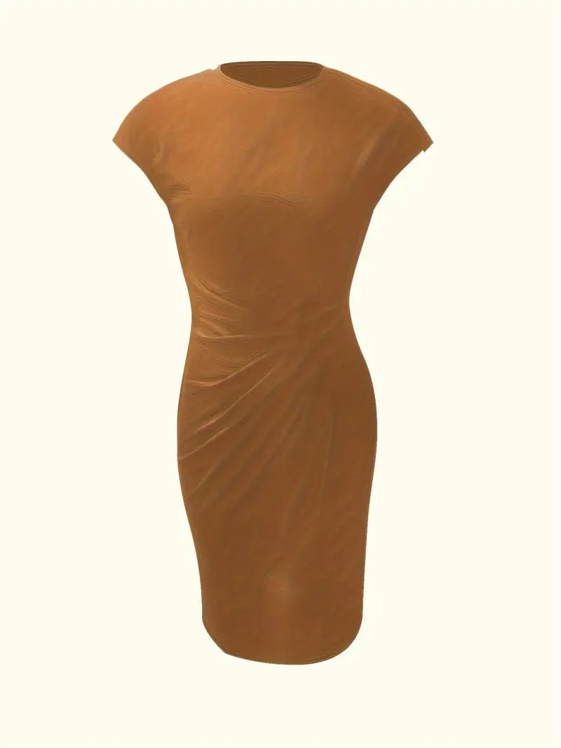 Women's Bodycon Dress with Stretch Knit Fabric and Short Sleeves, Contoured Silhouette
