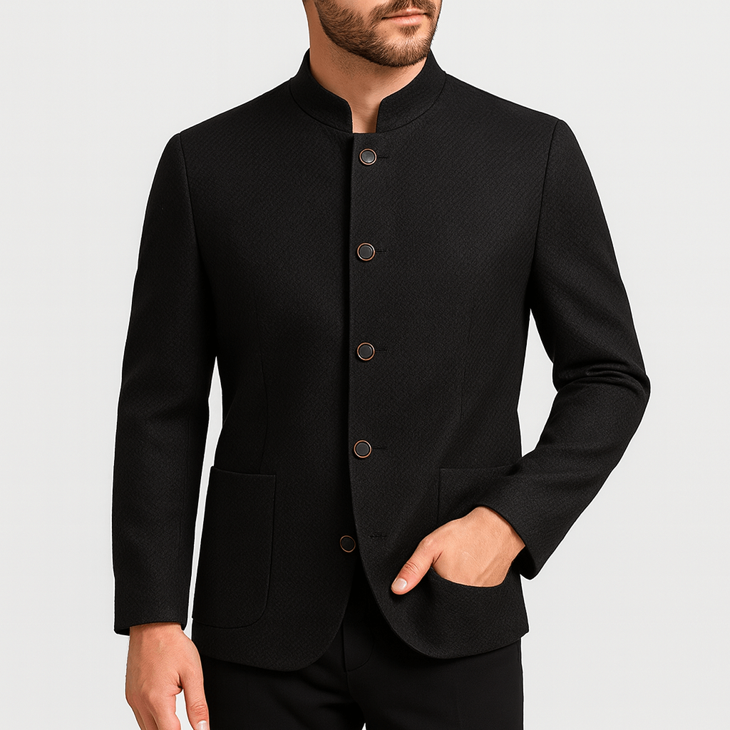 Luminovi | Wool Blend Mandarin Collar Jacket