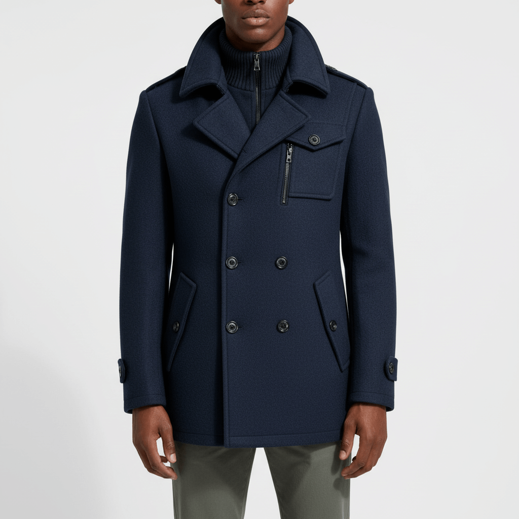 Luminovi | Navy Wool Blend Overcoat