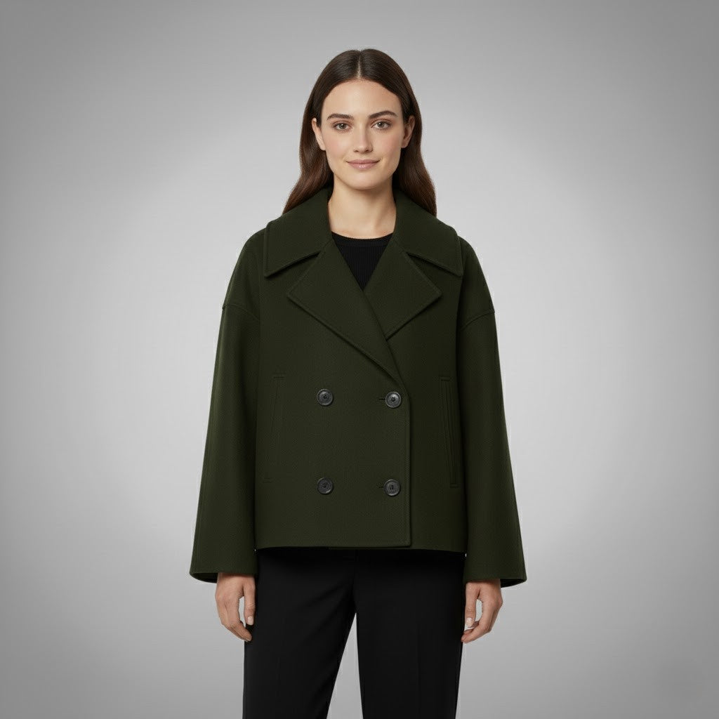 Women's Cropped Jacket with Double Button Closure and Tailored Fit, Lightweight Lining
