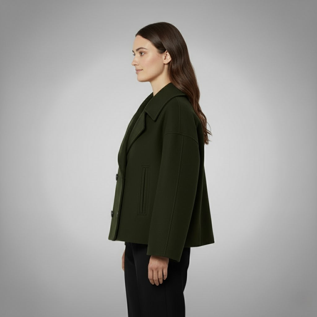 Women's Cropped Jacket with Double Button Closure and Tailored Fit, Lightweight Lining