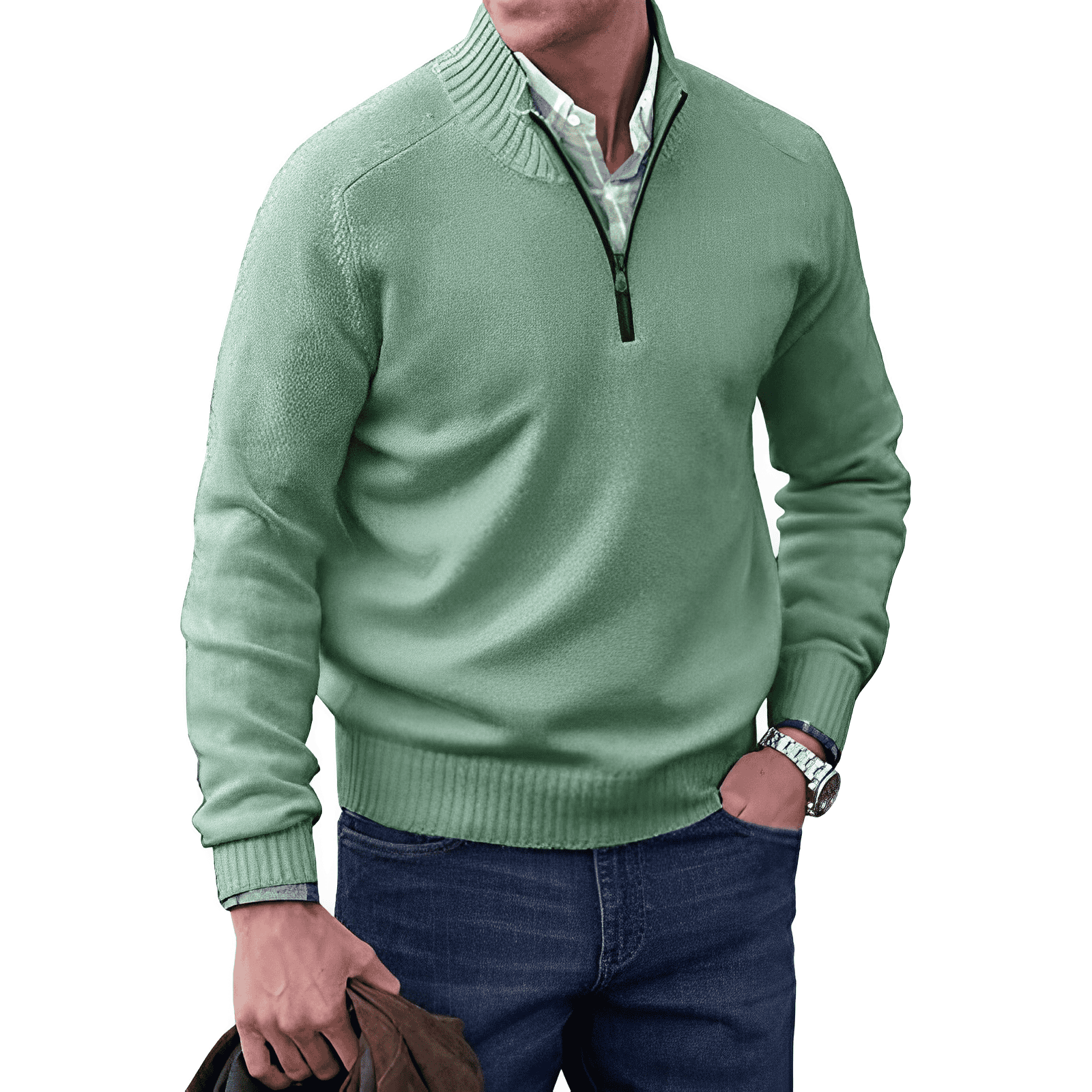 Men's Half Zip Pullover with Soft Knit Blend and Regular Fit, Machine Washable