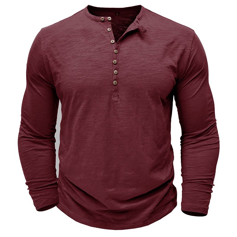 Men's Henley Shirt with Long Sleeve and Soft Breathable Knit, Regular Fit