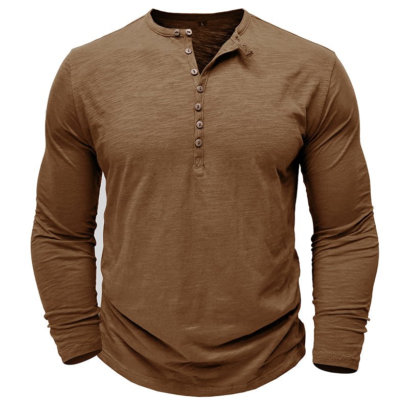 Men's Henley Shirt with Long Sleeve and Soft Breathable Knit, Regular Fit