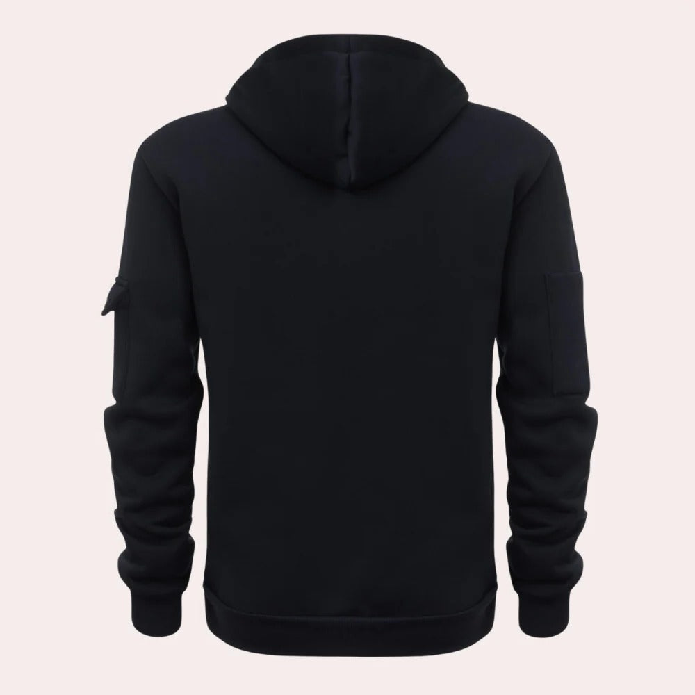 Pullover Hoodie with Kangaroo Pocket and Adjustable Drawstring Hood, Ribbed Cuffs
