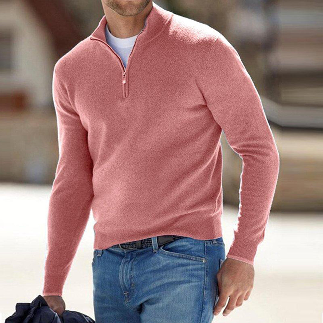 Men's Half Zip Sweater with Adjustable Neck and Relaxed Modern Fit, Soft Breathable Knit
