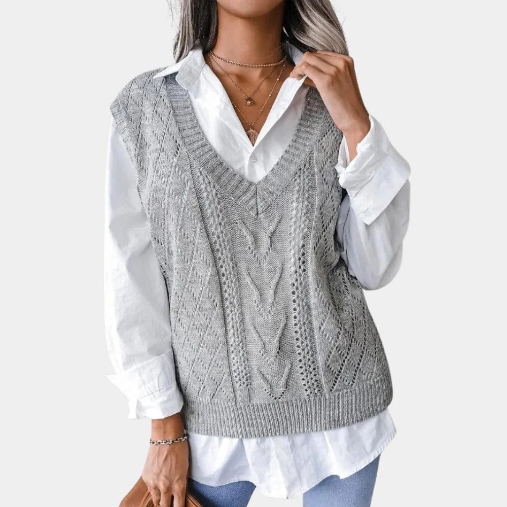 Sleeveless Cable Knit Cardigan with V Neckline and Slim Fit for Women