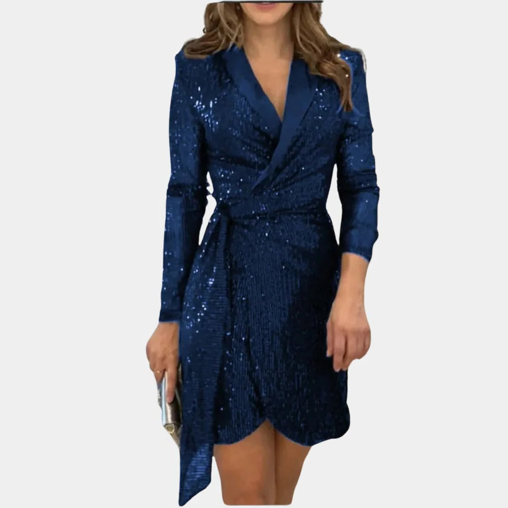 Blazer Dress with Attached Belt and Glitter Threads, Four Colors
