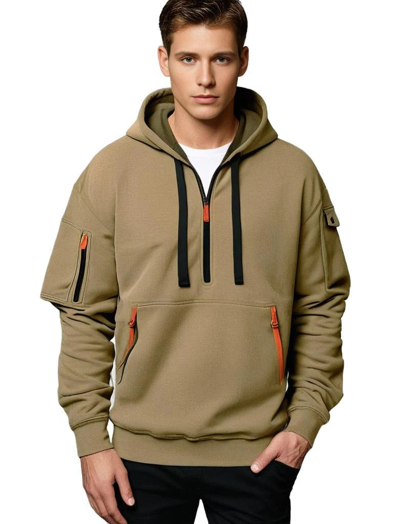 Pullover Hoodie with Kangaroo Pocket and Adjustable Drawstring Hood, Ribbed Cuffs