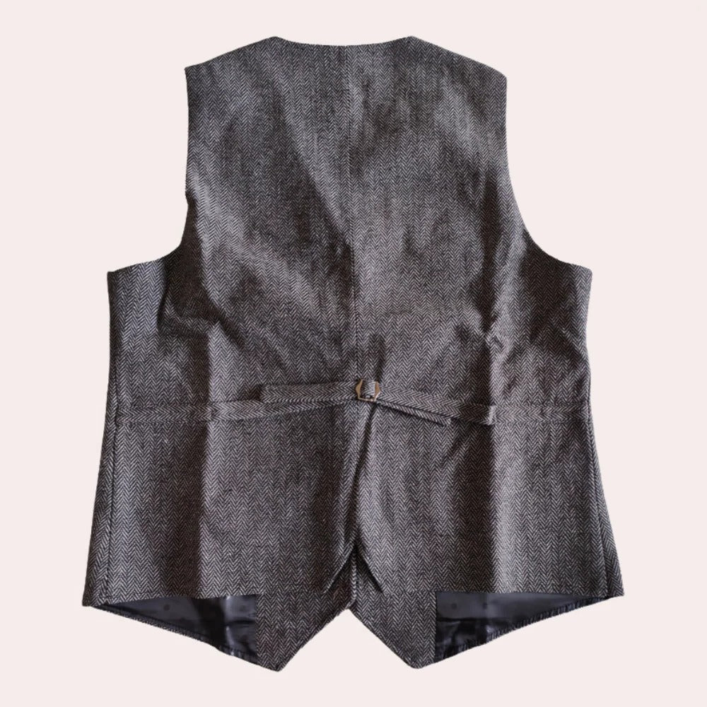 Men's Button Front Vest with Dual Pockets and Wool Blend Fabric