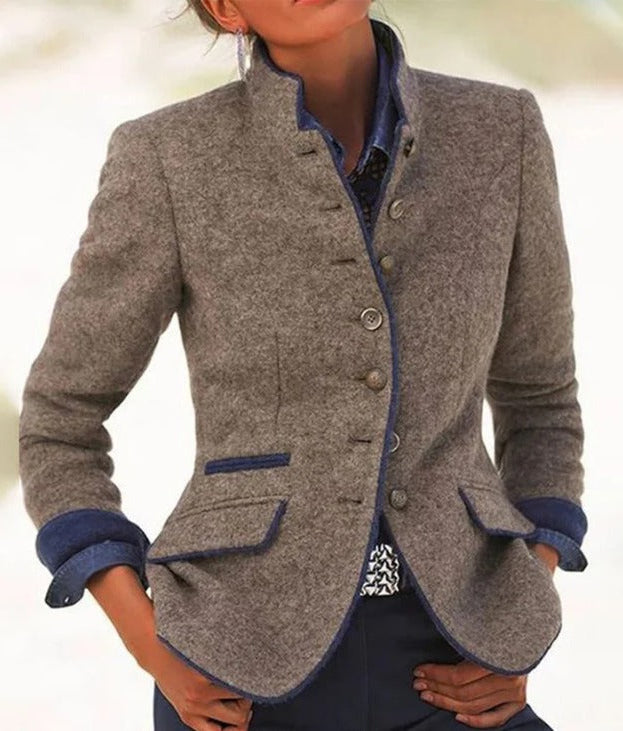Women's Long Sleeve Jacket with Solid Color Design, Machine Washable