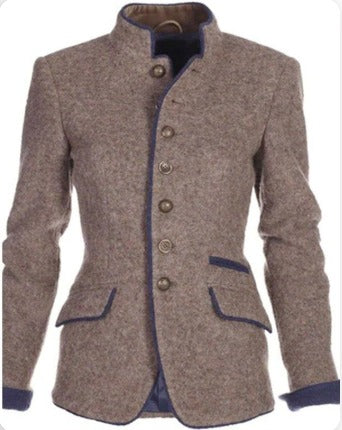 Women's Long Sleeve Jacket with Solid Color Design, Machine Washable