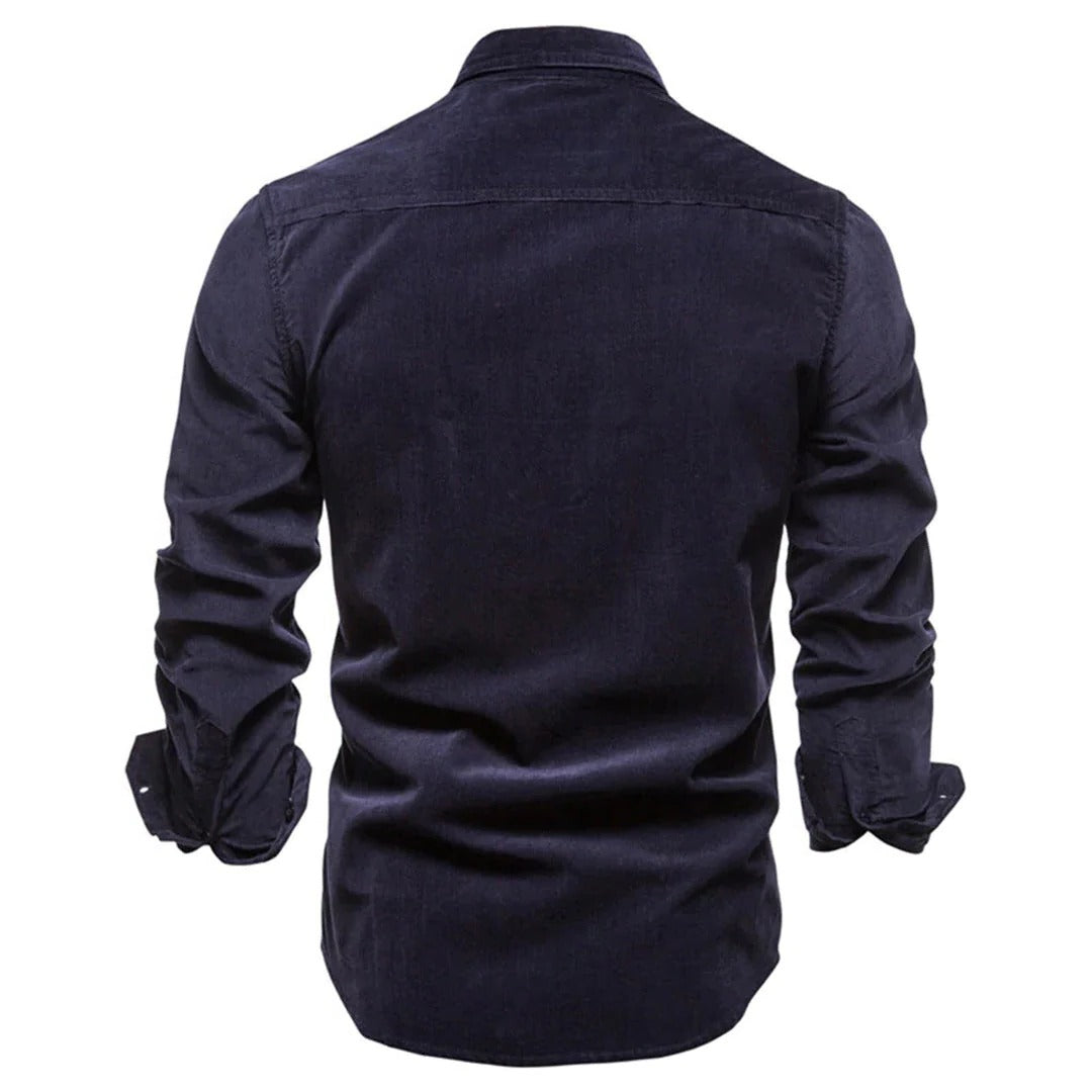 Textured Corduroy Button-Up Shirt with Long Sleeves and Classic Collar
