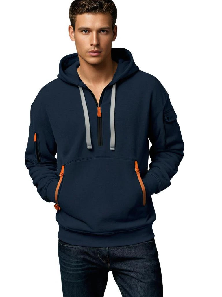 Pullover Hoodie with Kangaroo Pocket and Adjustable Drawstring Hood, Ribbed Cuffs
