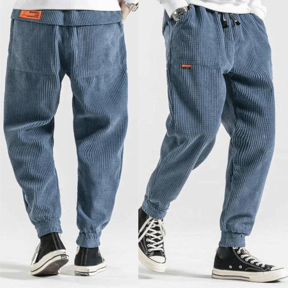 Straight Leg Corduroy Trousers with Vertical Ribbed Texture and Natural Waist Fit