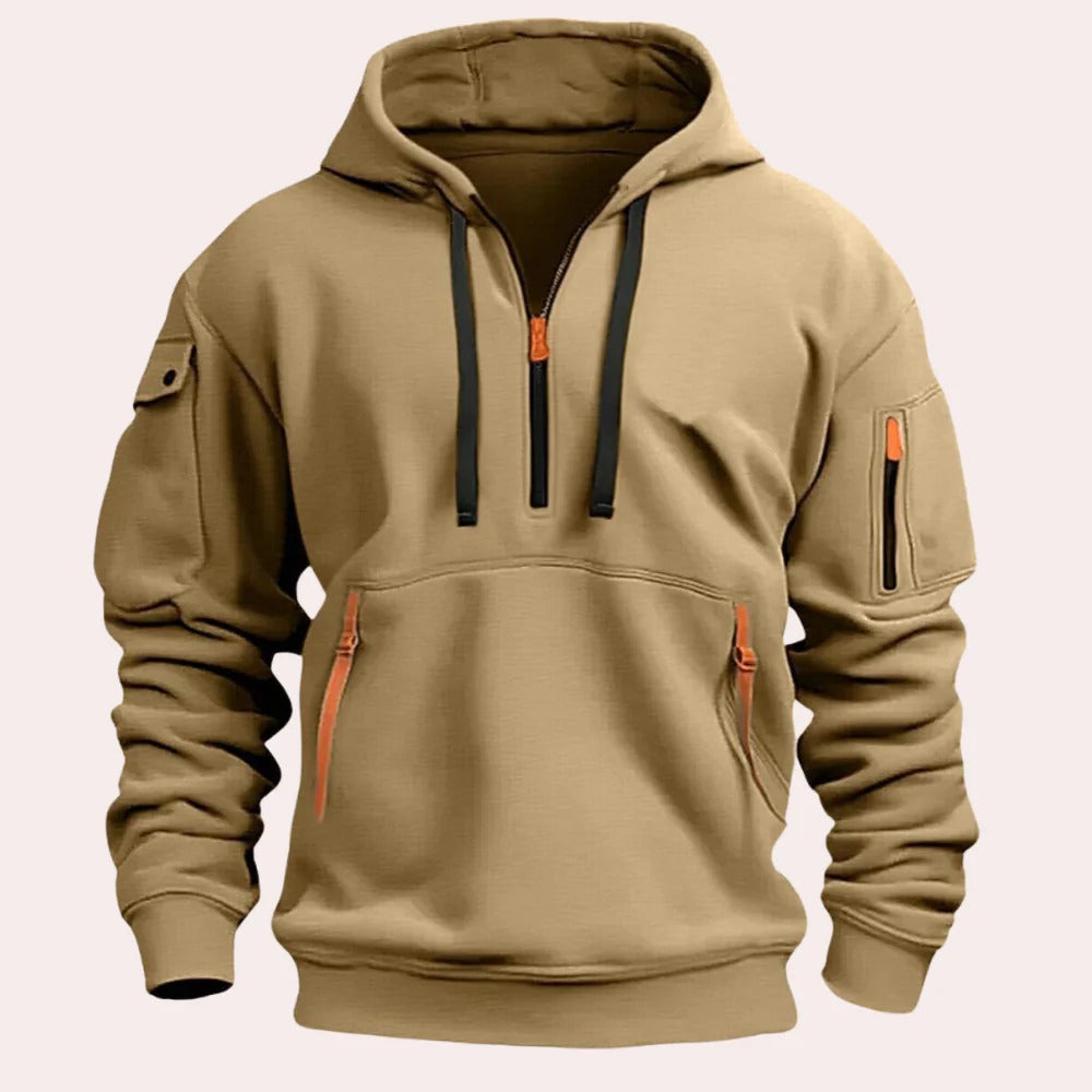 Pullover Hoodie with Kangaroo Pocket and Adjustable Drawstring Hood, Ribbed Cuffs